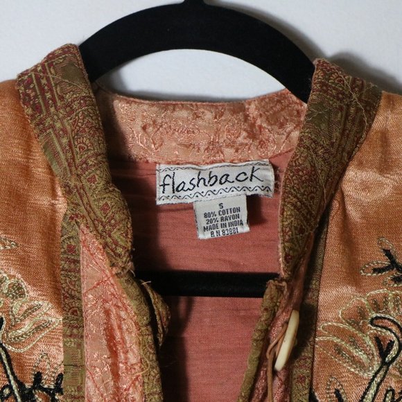 Vintage Flashback Boho Patchwork Tapestry Button Jacket Floral Striped Cotton - Picture 4 of 8